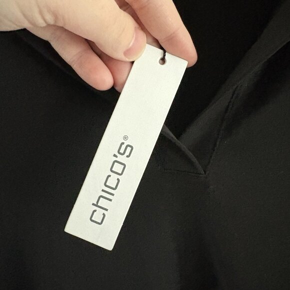 Chicos Women Sz 2 US L Black Notched Neckline Jersey Satin Tiered-Sleeve Tee NWT - Picture 10 of 13